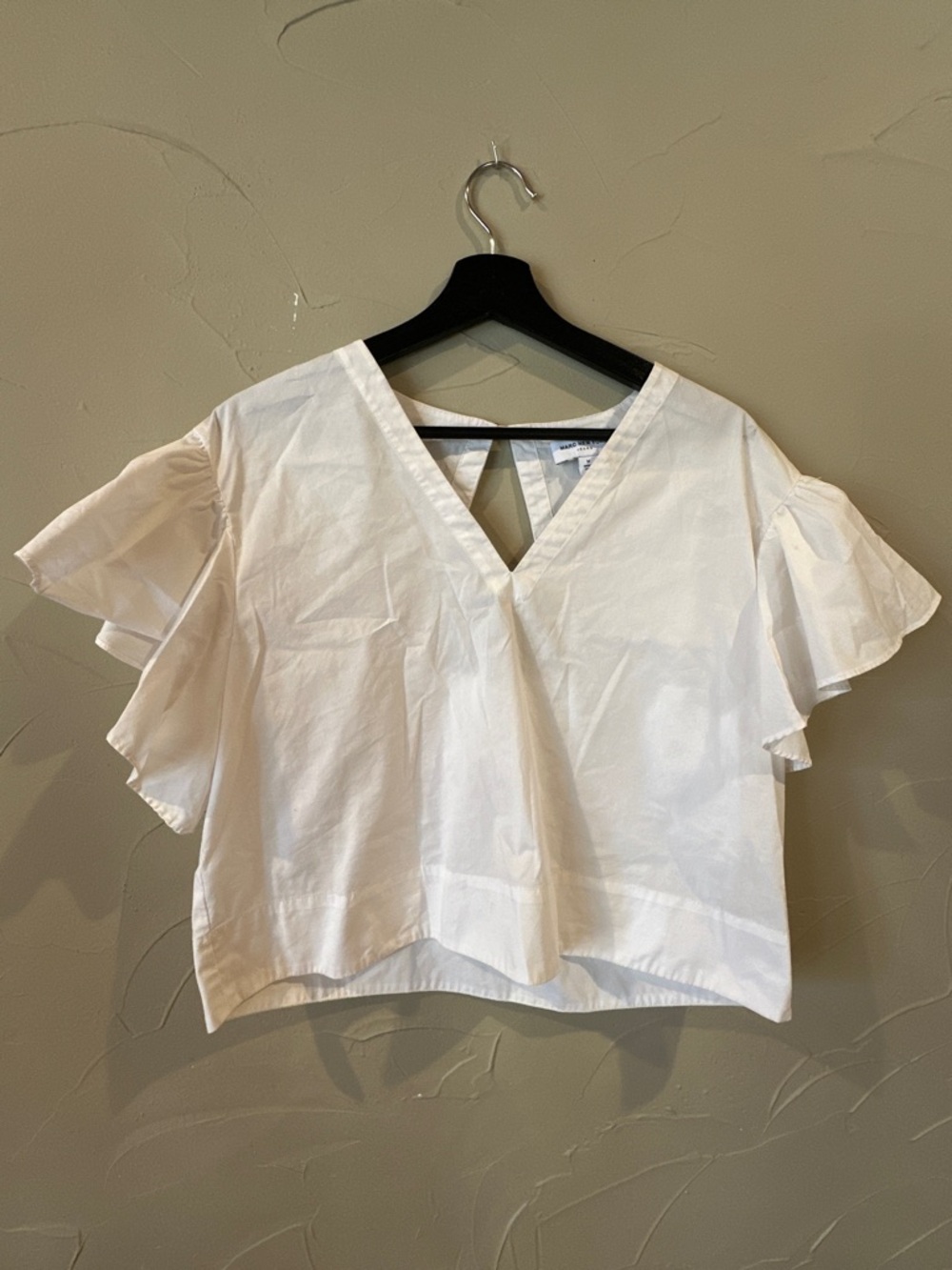 Marc New York White V-Neck Flutter Sleeve Top